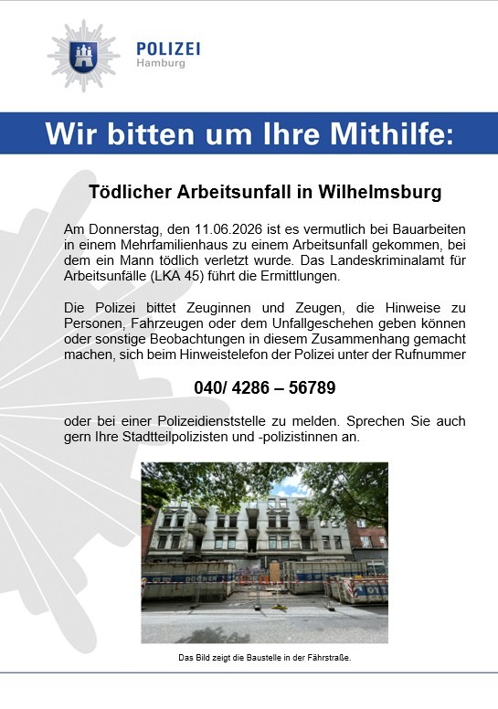 Tödlicher Arbeitsunfall in Hamburg: Polizei sucht Zeugen